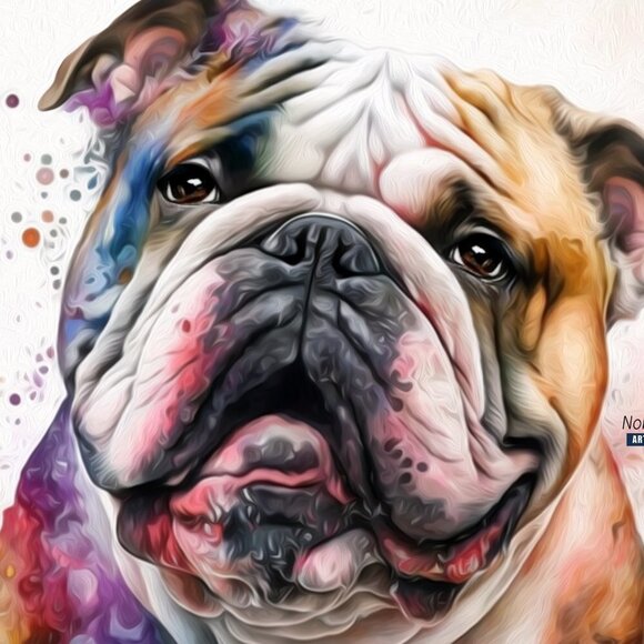 English Bulldog Dog Portrait Best Friend Watercolor Oil Painting Art‎ Print - Picture 3 of 3
